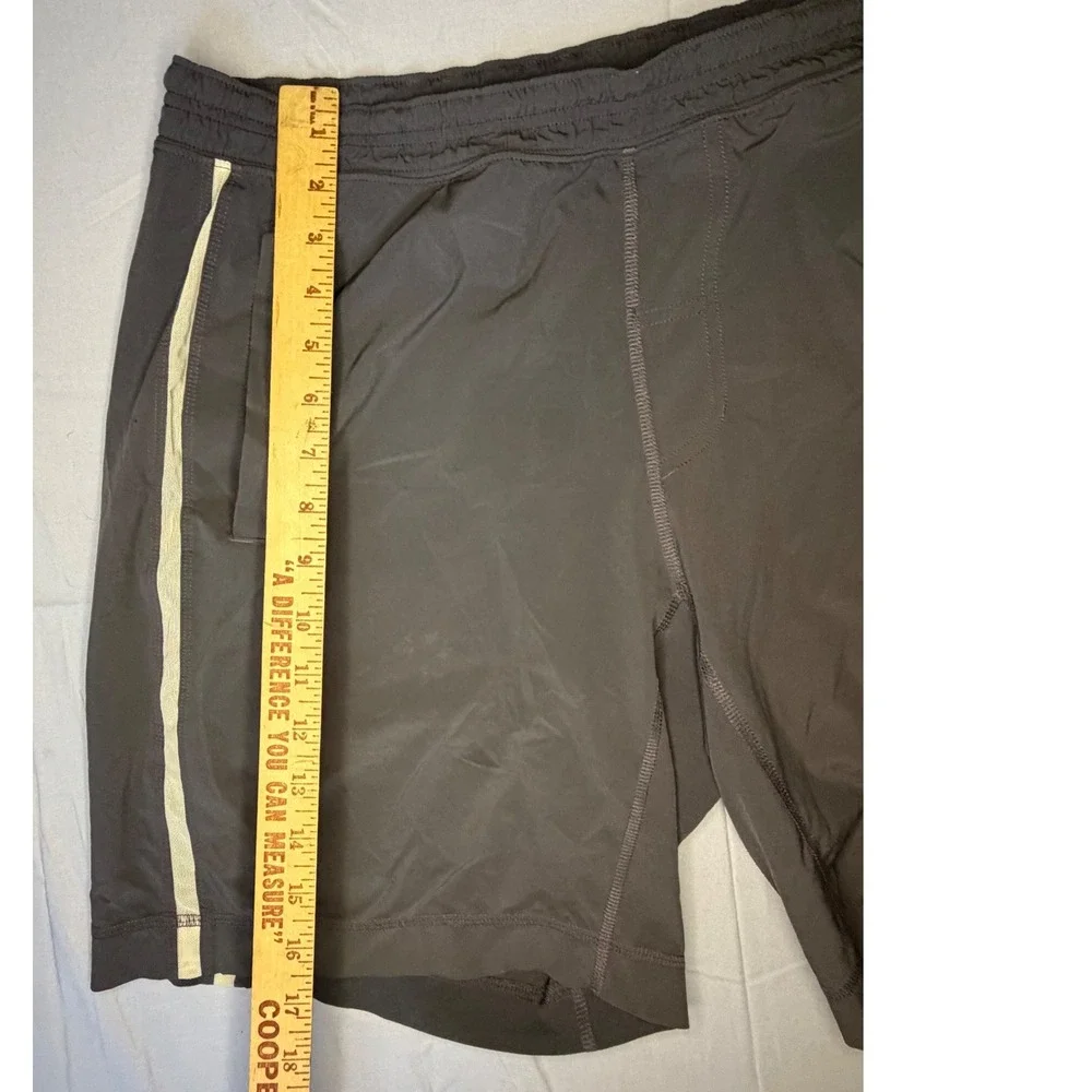 Lululemon Mens Athletic Training Shorts Charcoal Grey Mesh Stripe Size 34